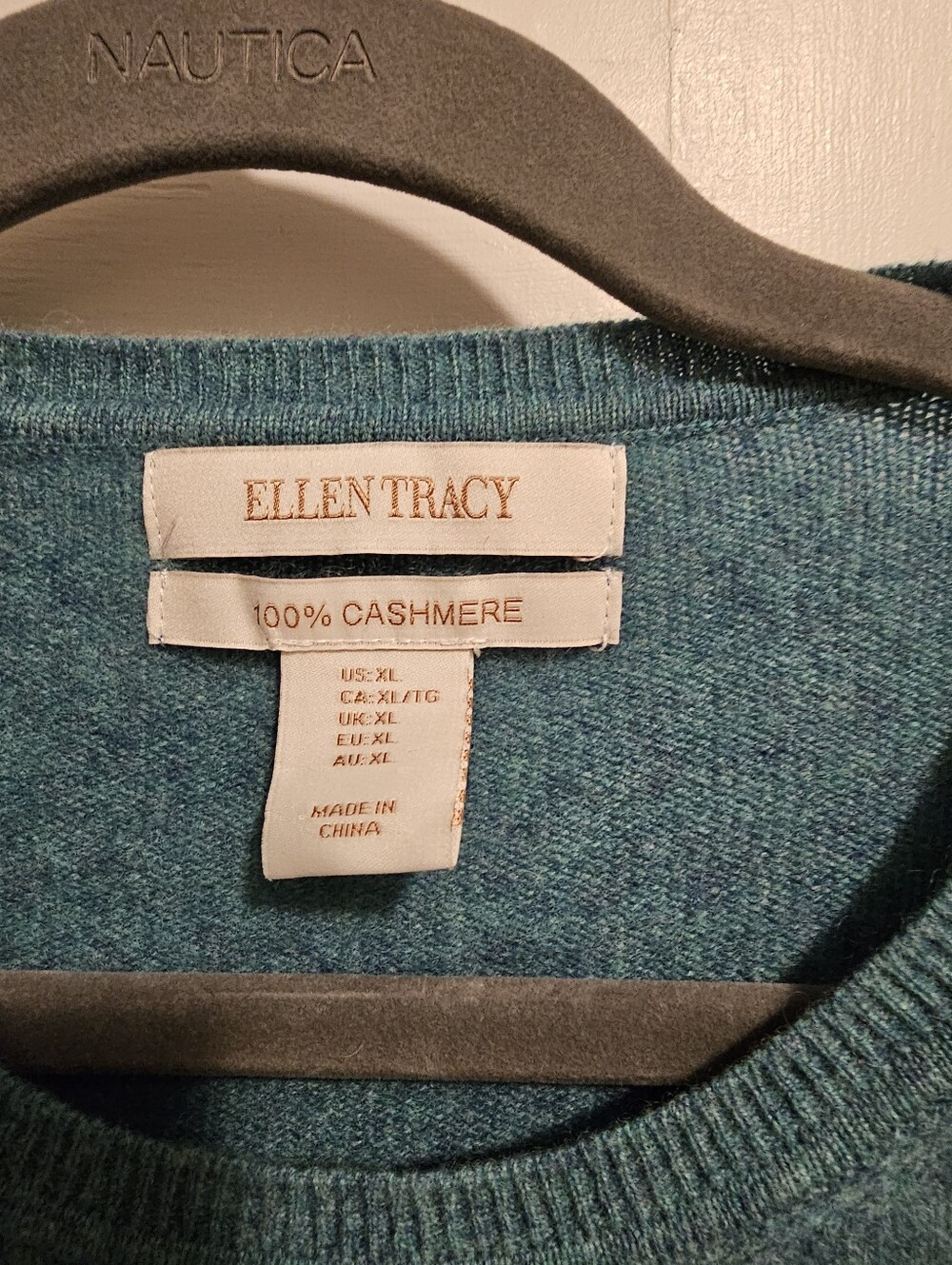 Ellen Tracy Teal Crewneck Cashmere Sweater - Picture 2 of 8